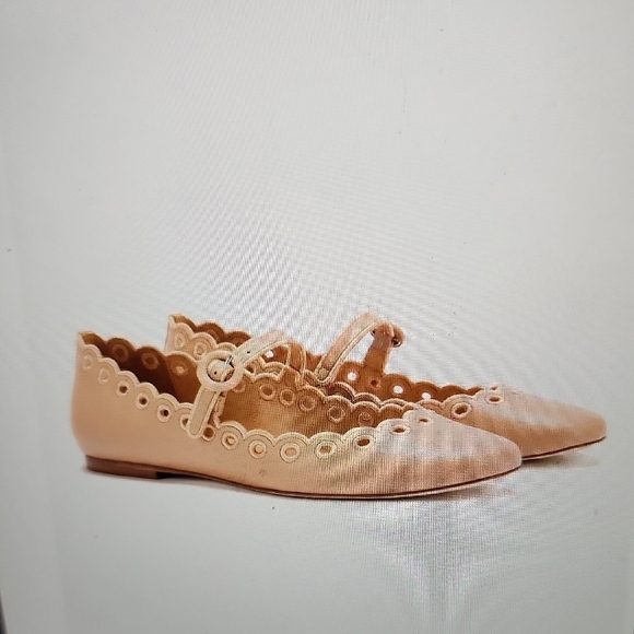 Larroude Shoes - Larroude Beige Scalloped Mary Jane Flats